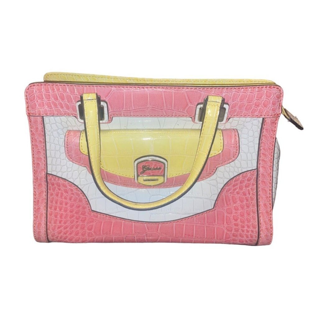 Guess Y2K Pink Yellow White Patent Leather Square Purse
